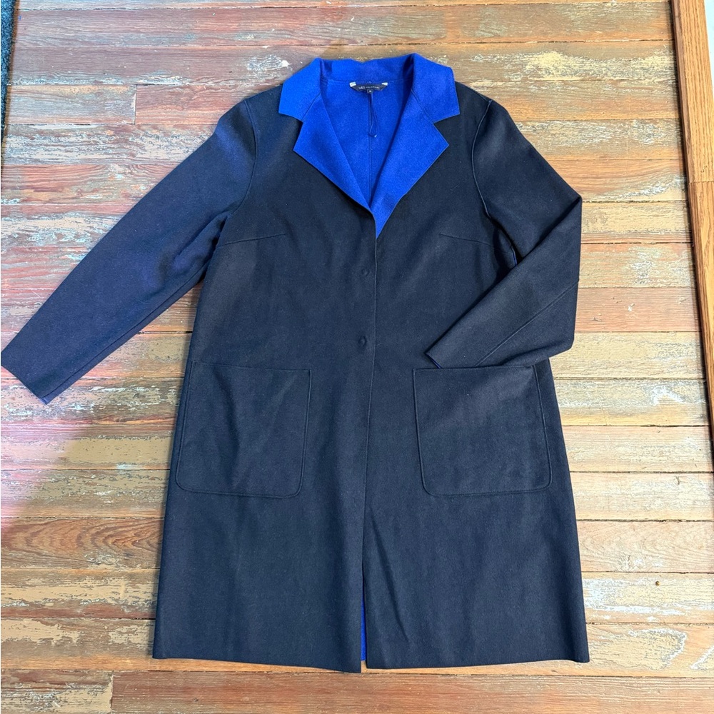 M&S Collection Two Toned Black & Blue Wool Blend Long Coat Sz 16 💛🍄 - Picture 6 of 10